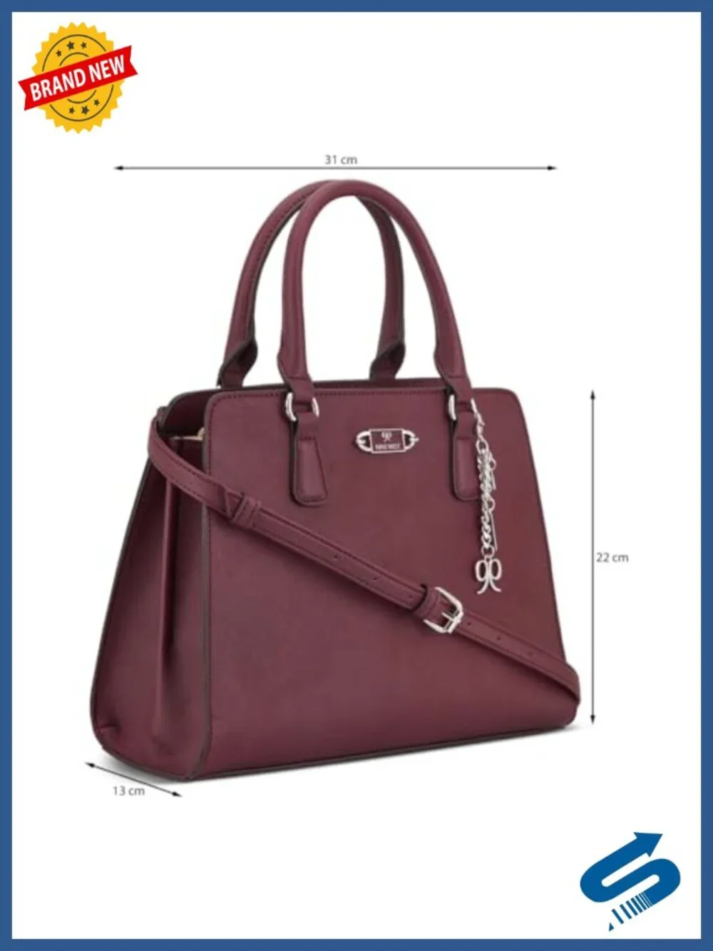Faux Leather Satchel with Top Handle, Shoulder Strap, Zip Closure